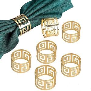 Set of 6 Gold Geometric Greek Style Napkin Rings